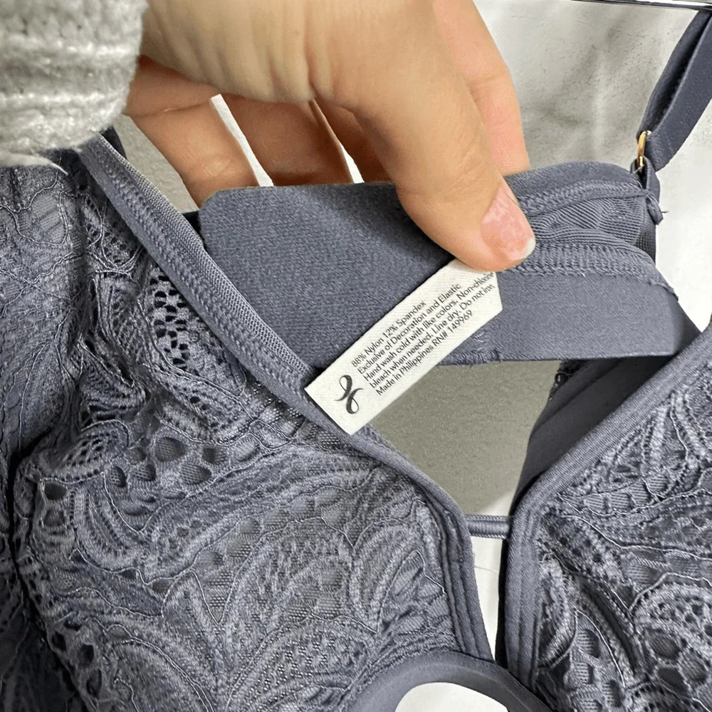 LIVELY Palm Lace Busty Bralette Smoke unpadded wireless womens 3 38D 40D NWT